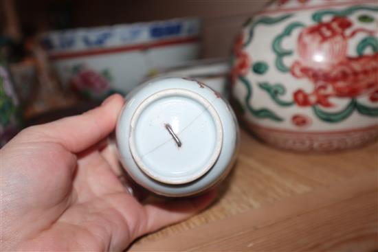 An 18th century Chinese famille rose cup and other Chinese porcelain tallest 40cm sq.